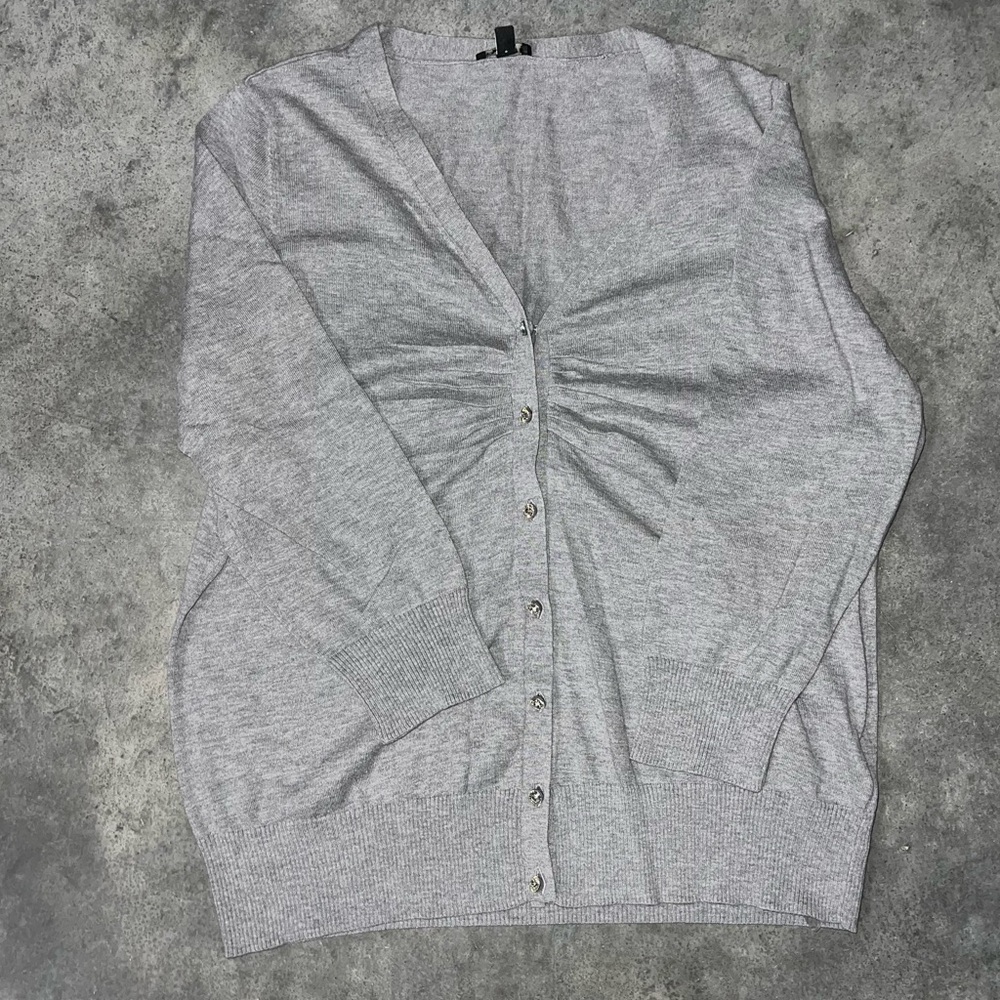 Talbots Light‎ Gray Rhinestone Button-Front V-Neck Cardigan XL